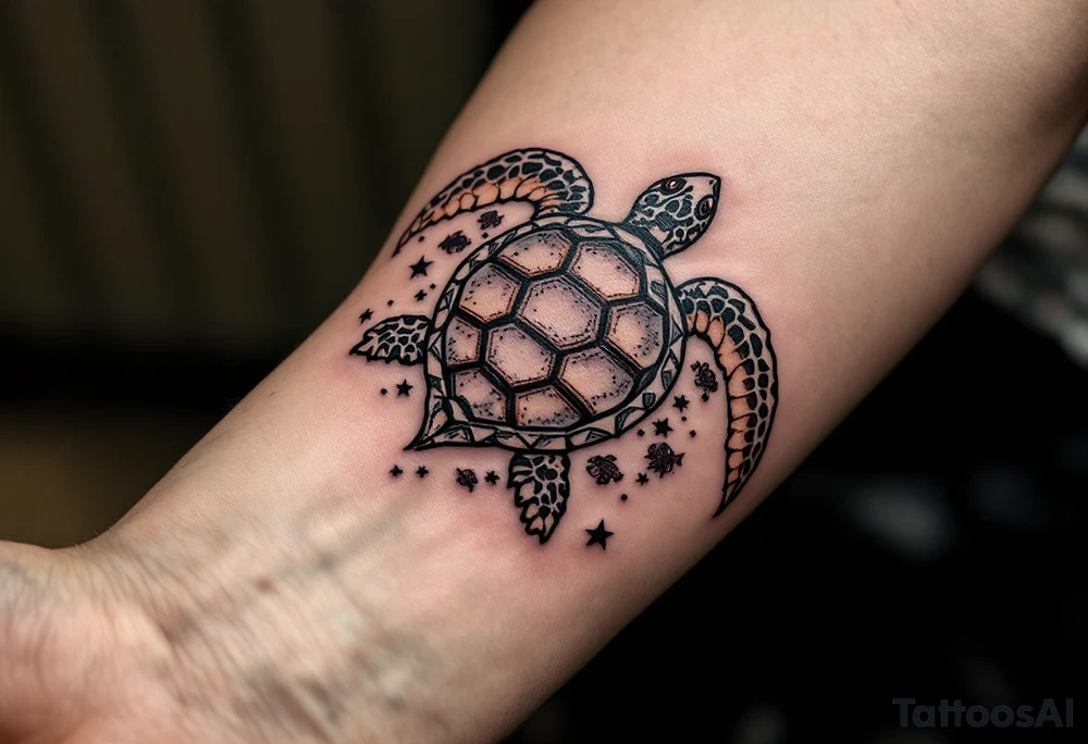 Turtle among the fishes tattoo idea