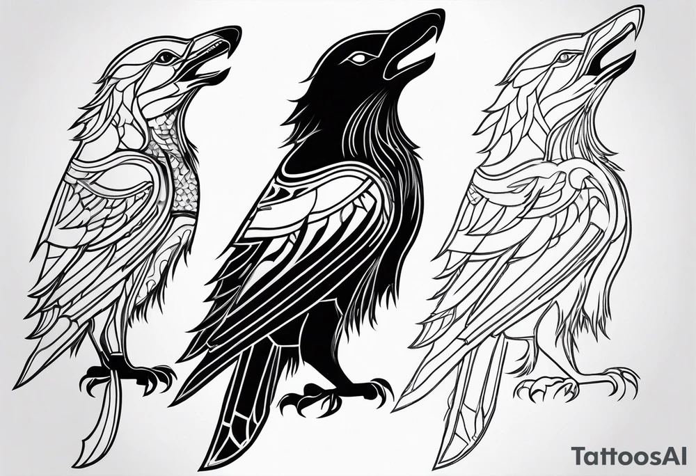 a hybrid animal of raven and wolf tattoo idea