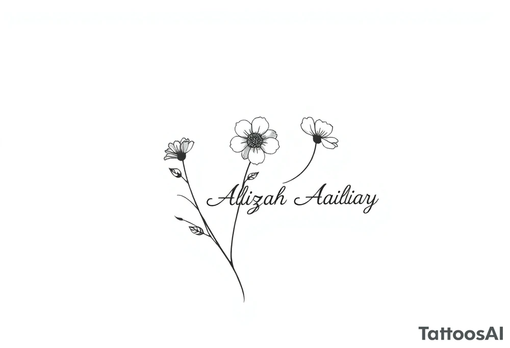 mother of 3 girls flowers names in stem Addy, Alizah, Aaliyah tattoo idea