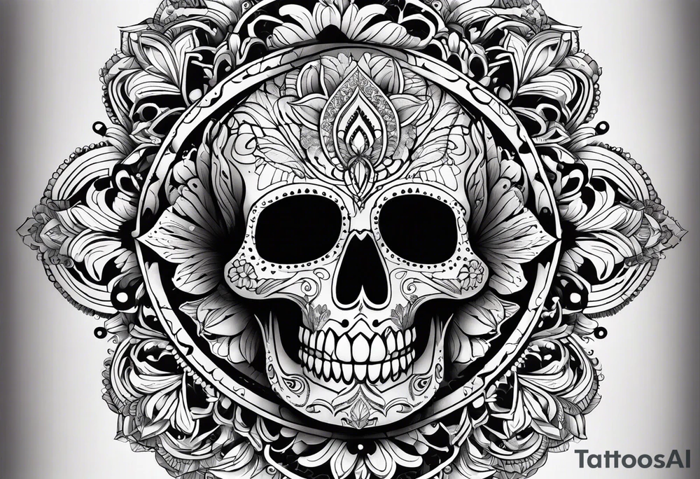 Tatouage crâne sur fond de mandala, tattoo idea