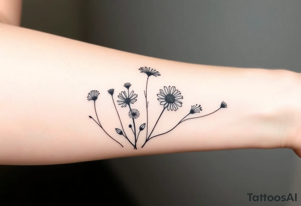 Wildflowers in a line with a lot of dark shading tattoo idea