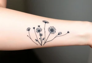 Wildflowers in a line with a lot of dark shading tattoo idea