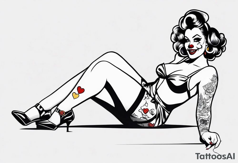 pin up style clown woman full body tattoo idea