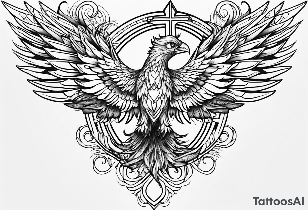 cross With phoenix tattoo idea