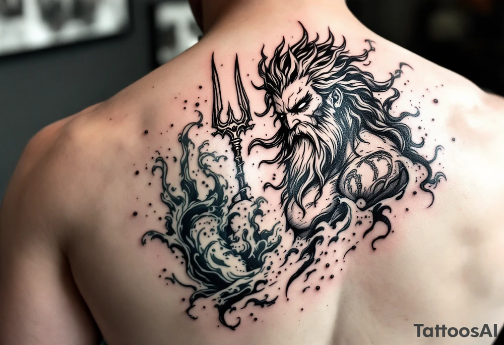 poseidon with trident, surrounded by water tattoo idea