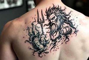 poseidon with trident, surrounded by water tattoo idea