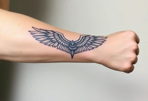 Forearm “gold” kintsugi wing tattoo idea