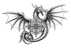 Masculine beautiful realistic dragon holding celtic star tattoo idea