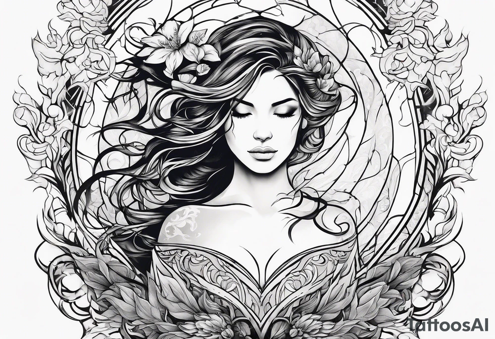 Resurrection strength and courage Beautiful Woman walking through fire and chaos to inner peace and self-love  ethereal tattoo idea