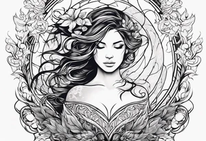 Resurrection strength and courage Beautiful Woman walking through fire and chaos to inner peace and self-love  ethereal tattoo idea