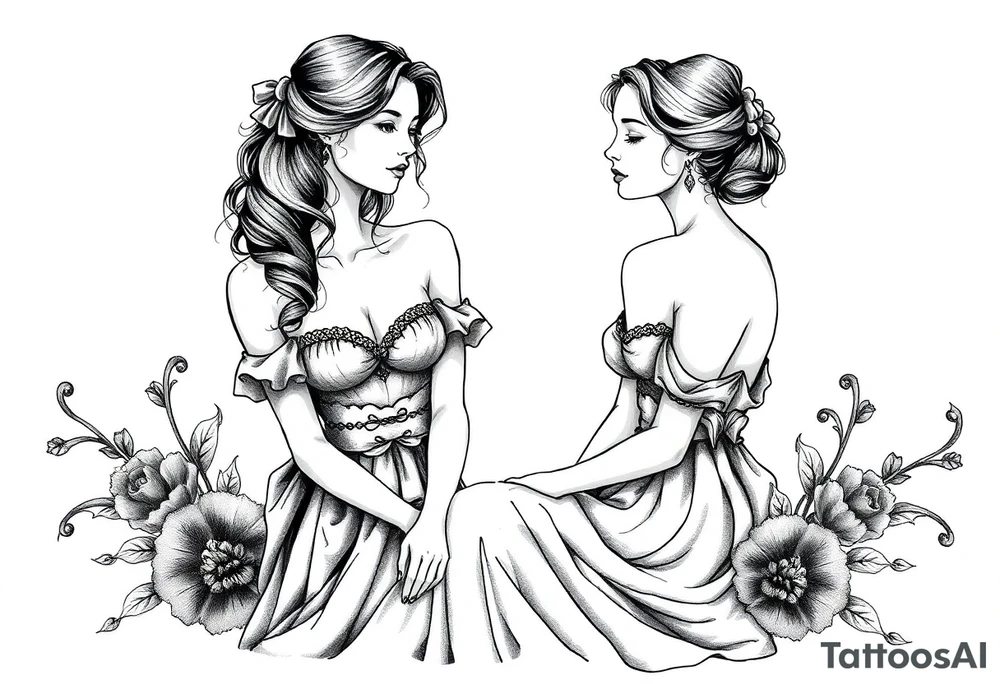 Two girls with dress sitting next tattoo idea