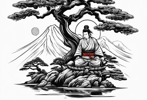 samurai and bonsai tree in japan tattoo idea