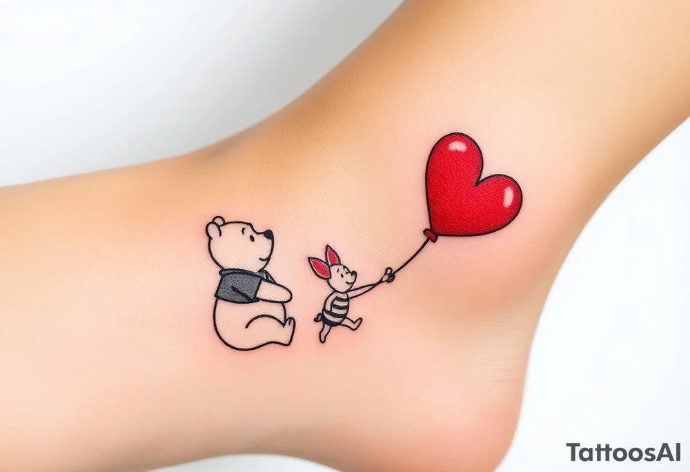 Winnie the Pooh and piglet with a flying heart 
balloon tattoo idea