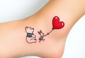 Winnie the Pooh and piglet with a flying heart 
balloon tattoo idea
