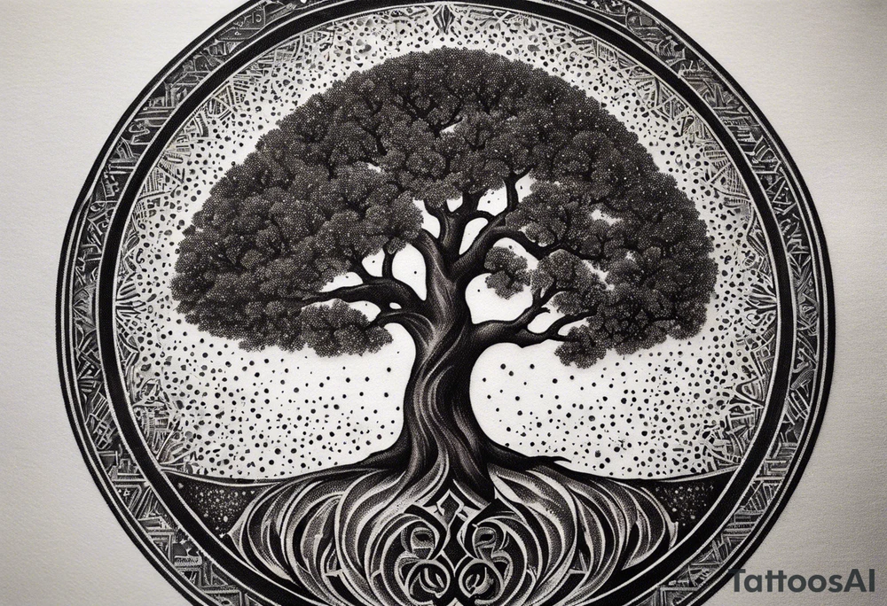 A Tree of Life in a circular design. The Dates 12.02.1985 and 21.02.1987 should be part of the tattoo, too. tattoo idea
