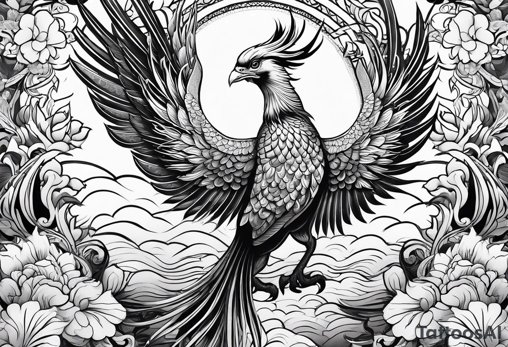traditional Japanese phoenix high detail tattoo idea
