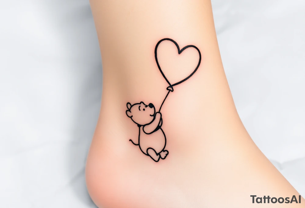 Winnie the pooh with a huge 
heart balloon stencil tattoo idea