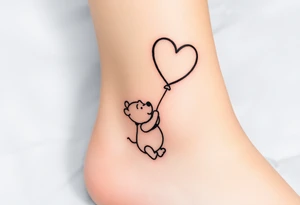 Winnie the pooh with a huge 
heart balloon stencil tattoo idea