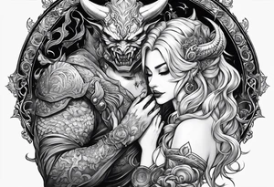 Demon embracing a girl with a power reader over 9000 tattoo idea
