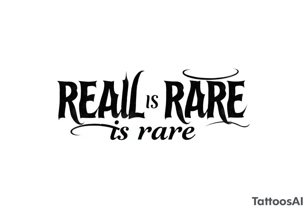 "real is rare" quote in sleky style tattoo idea