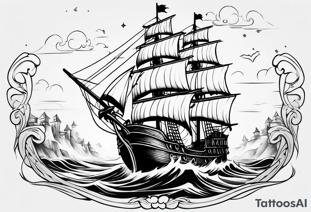 minimalist style pirate ship tattoo idea