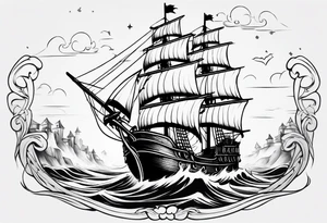 minimalist style pirate ship tattoo idea