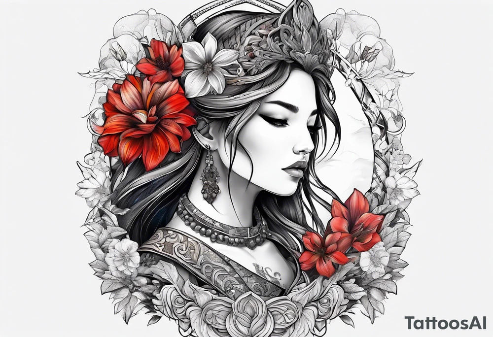 warrior, snow, flower tattoo idea