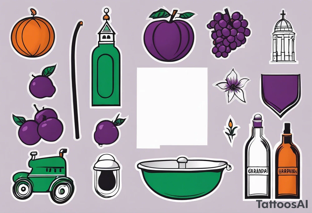 We want a minimalist style tattoo that can represent both our grandma and grandpa. Grandma favorite color is purple and loves going to church and farmers market. Grandpa favorite color is white and loves watching basketballs and jogging around university campuses tattoo idea