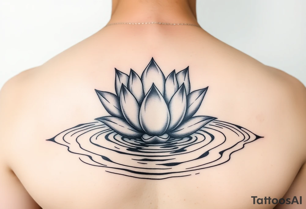 serene lotus flower emerging from sacred waters with ripples tattoo idea