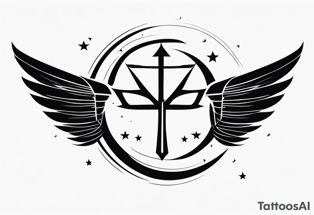 Wings with freedom symbol, Jedi symbol, atheist symbol, crescent moon tattoo idea