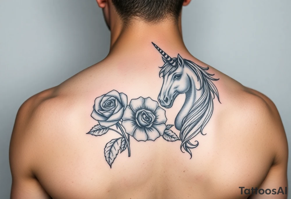 Yellow rose and unicorn tattoo idea
