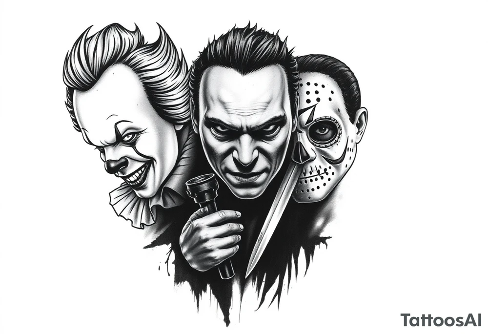 Pennywise, Freddy Krueger, Michael Meyers, and jason voorhees tattoo idea