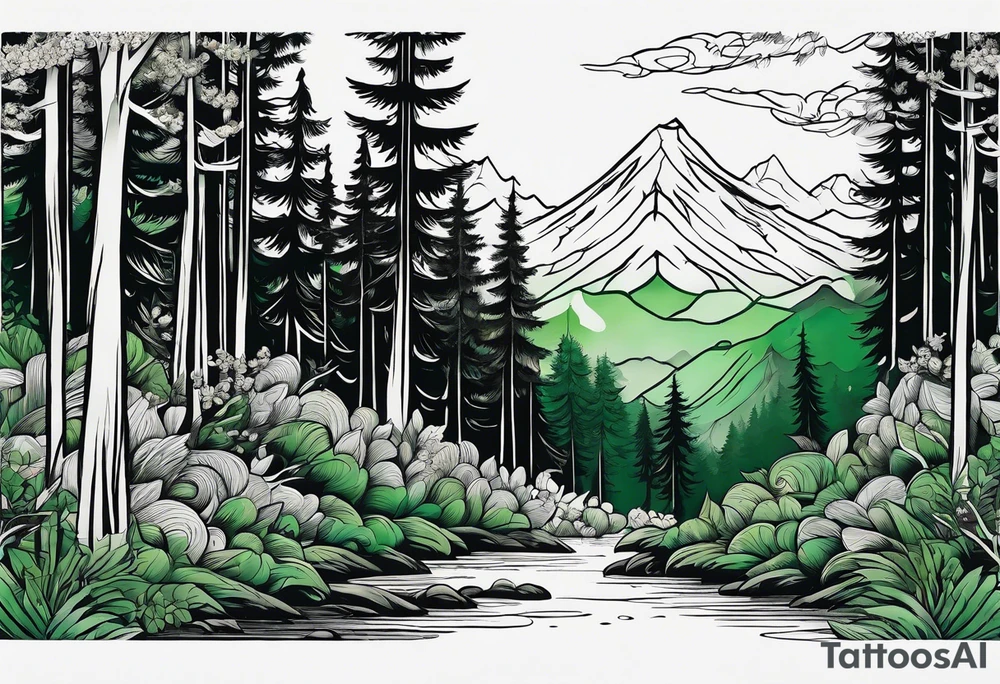 forest, green and black, no people tattoo idea