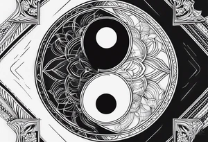 Yin yang symbol with sacred geometry patterns tattoo idea