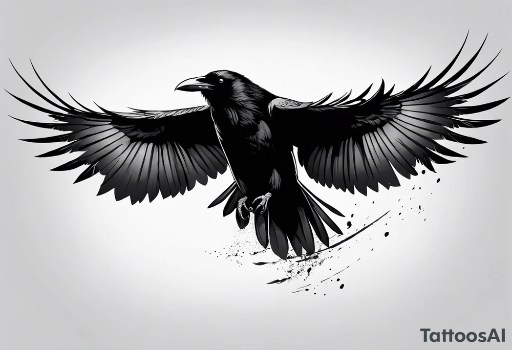 raven in flight with wings spread tattoo idea