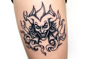 Powerful joker surrounded by flames tattoo idea