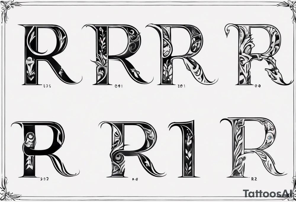 Letter R with date 09.01.23 tattoo idea