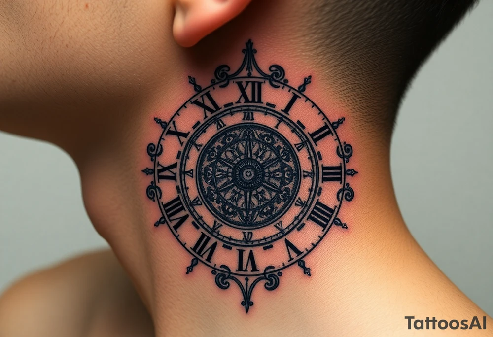 vintage roman numerals within ornate clockwork mechanism tattoo idea