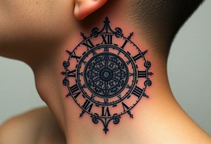 vintage roman numerals within ornate clockwork mechanism tattoo idea
