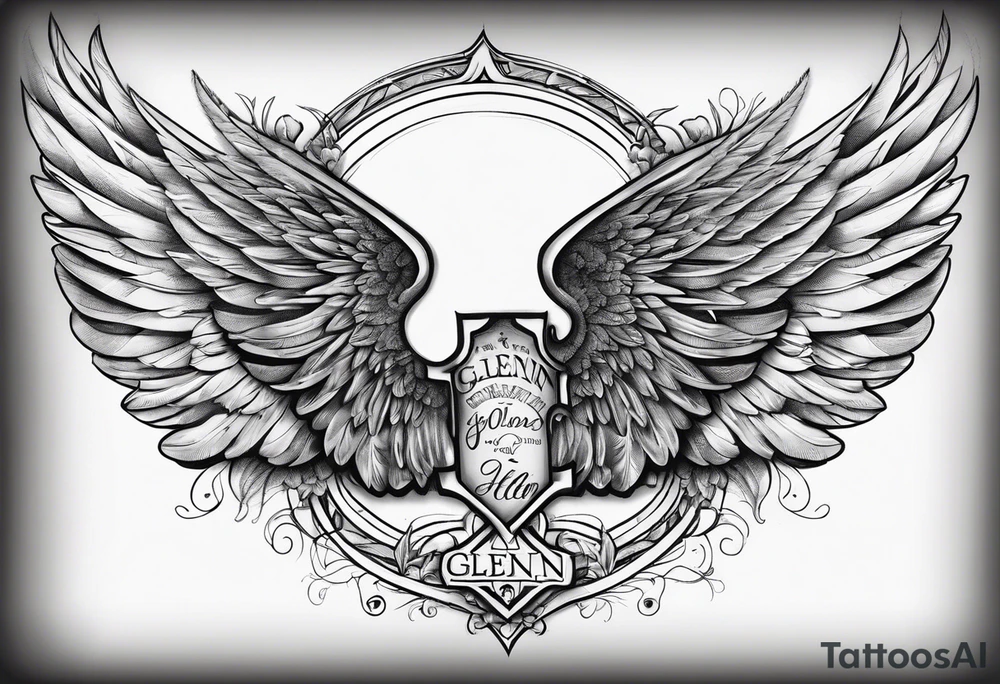Angel Wings with the word Glenn in between tattoo idea