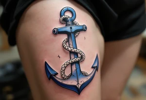 A blue anchor with cracked ropes symbolizes breaking free from emotional burdens. tattoo idea