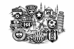 Iceland x3 (sindri, ibv, stjarnan)
Italy x2 (Verona, Sassuolo)
Spain (Logrono) 
Turkey x2 (Fenerbahce, Besiktas)
Hungary (Fradi)
France (Bordeaux) Something small that contains these countries or clubs tattoo idea