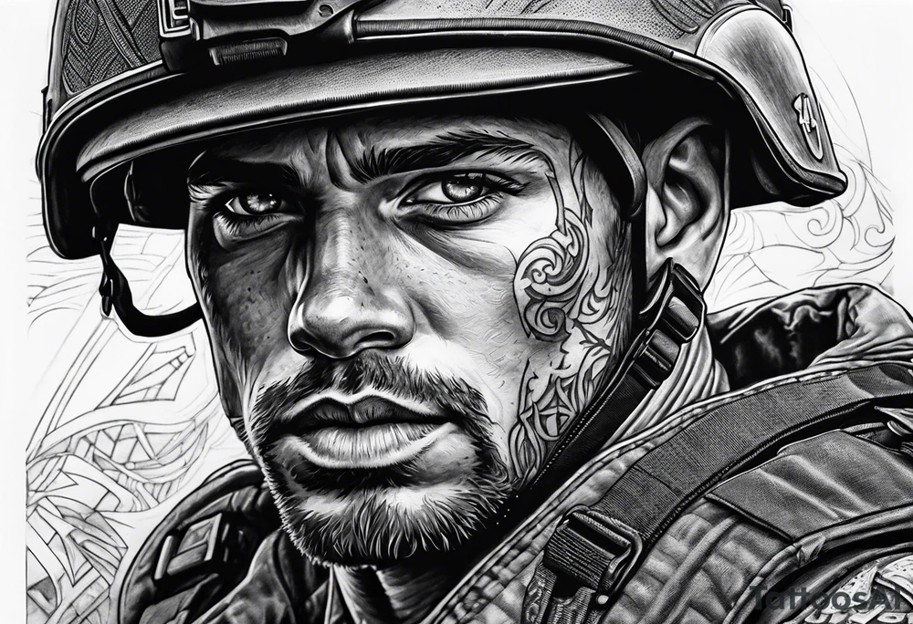 A modern soldier face to face with death tattoo idea