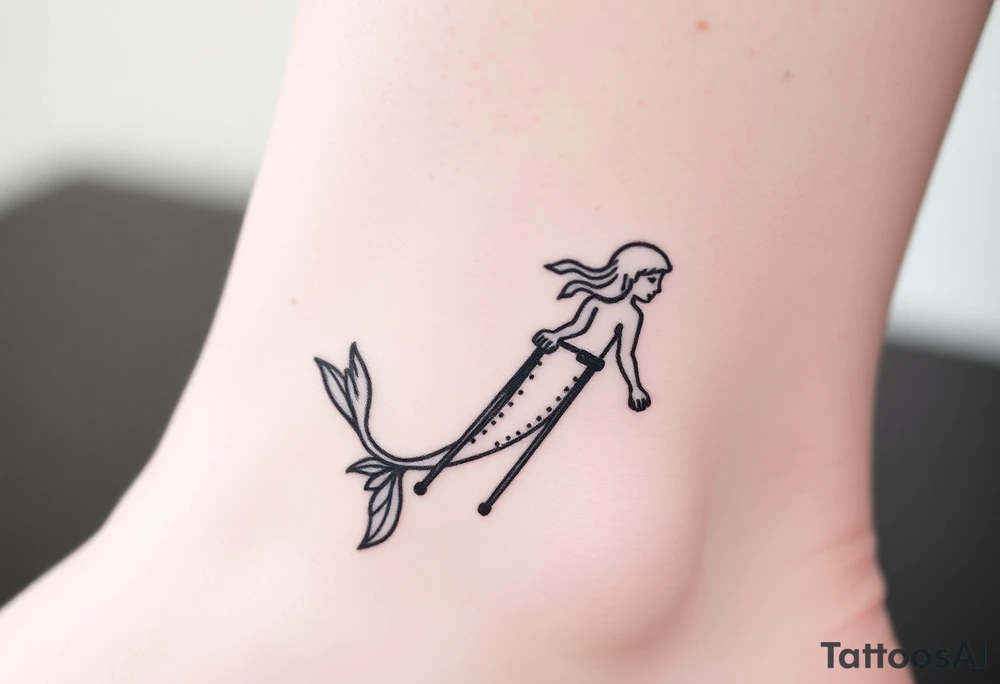 Mermaid with crutches tail tattoo idea