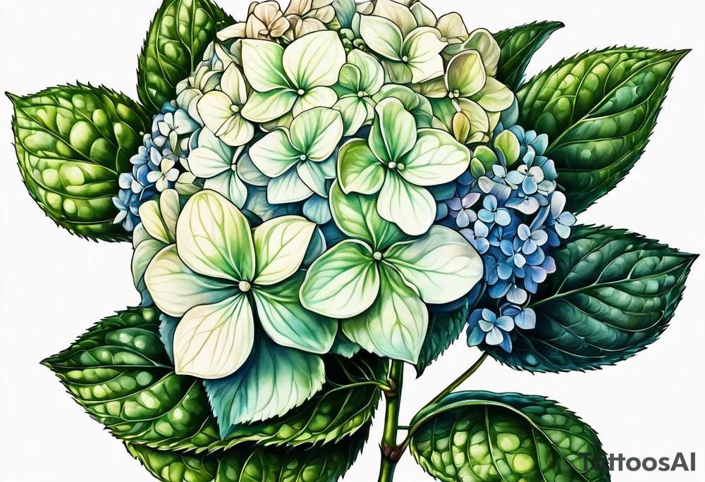 Single hydrangea with stem tattoo idea