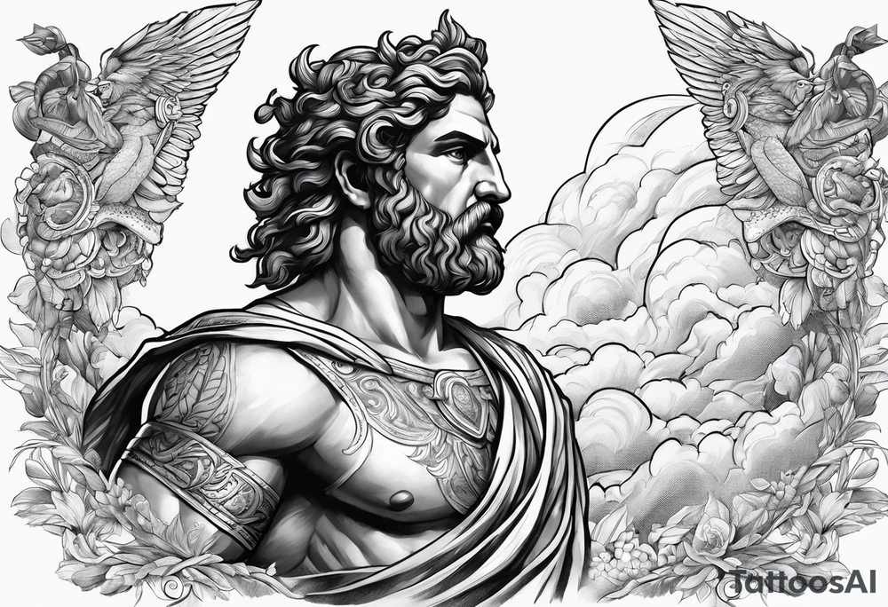 Greek god meletus with thunder on the arm tattoo idea