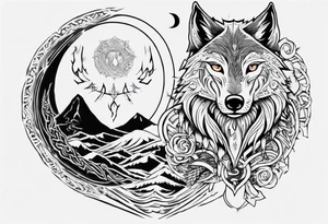 want a half sleeve on my left forearm featuring a howling wolf, surrounded by Māori patterns and Norse symbols, with a tribute to my nana, Joy tattoo idea