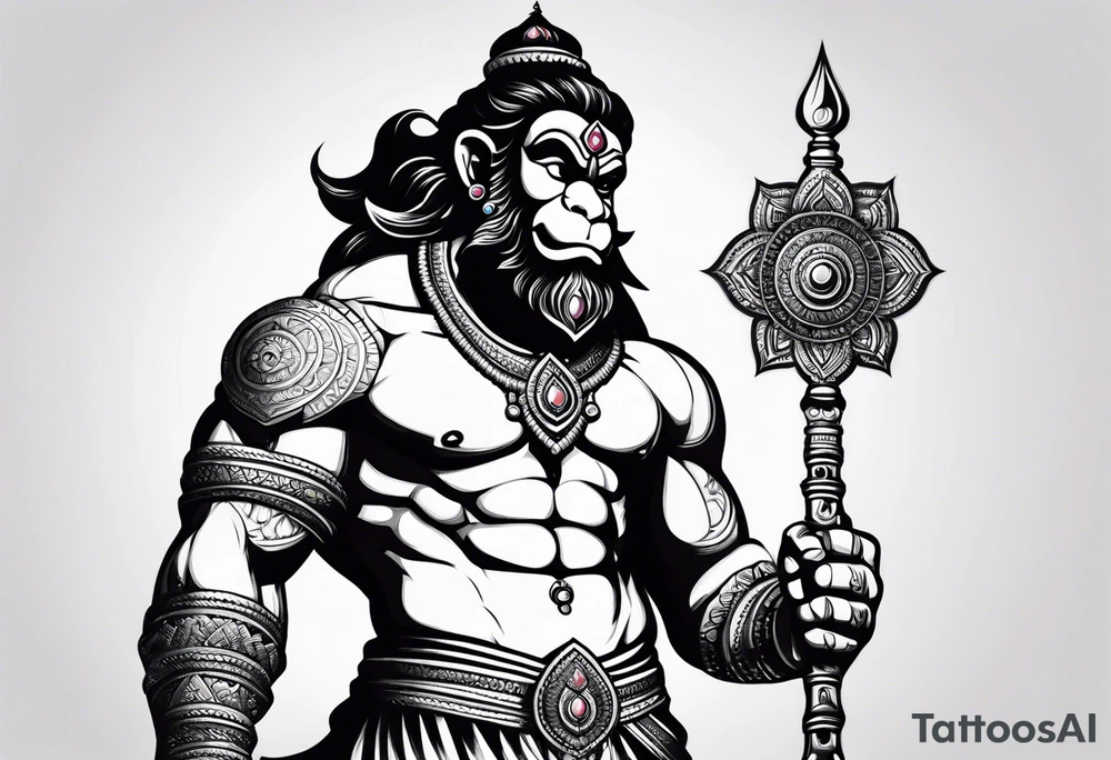 Hanuman ji with mace on arm tattoo idea