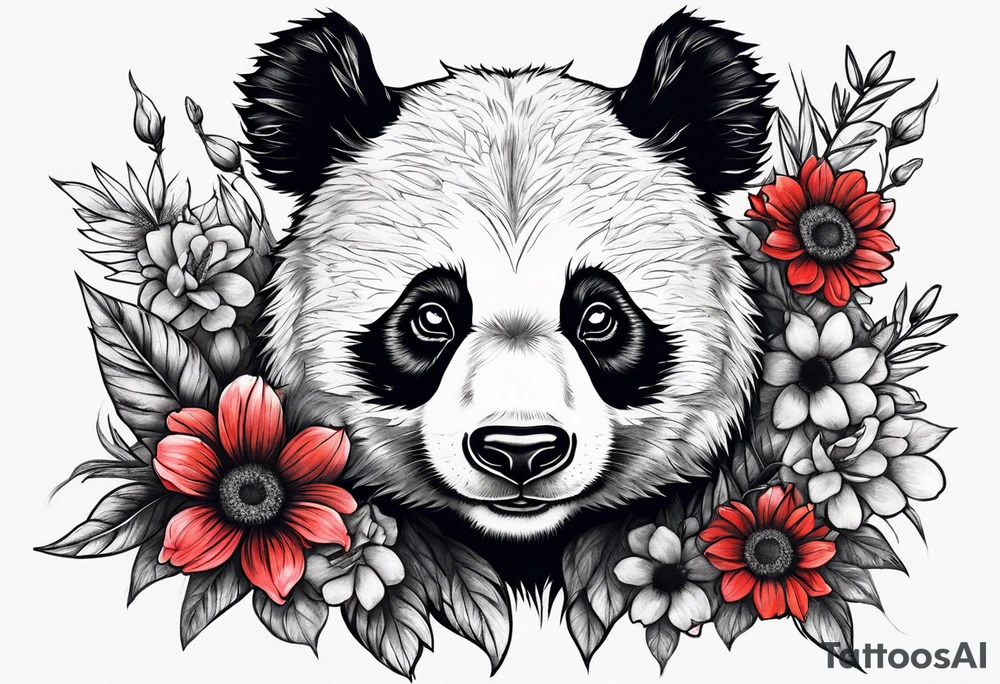 Punk Panda with flowers tattoo idea