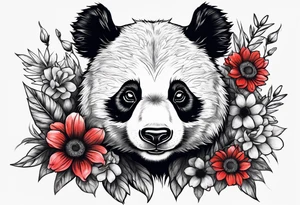 Punk Panda with flowers tattoo idea